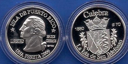   PESETA CULEBRA 2009 Puerto Rico Boricua Quarter 1/100 Plata  