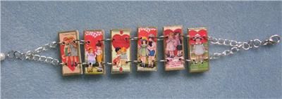 Vintage Valentine Card Adjustable Recycled Art Bracelet  