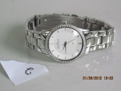 Skagen Denmark 347SSX Womens Silver Crystal Stainless Steel Bracelet 