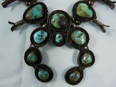   Sterling Silver Bisbee Turquoise Squash Blossom Necklace Nice  