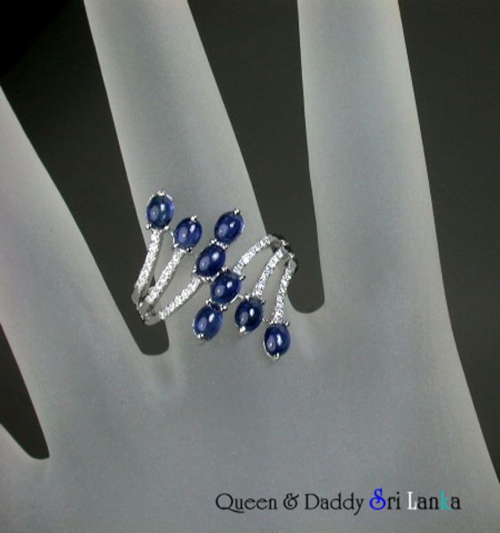 Blue Feather  Sri Lanka Sapphires+Diamonds design ring  