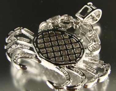 925 STERLING SILVER ICED OUT WHITE CZ CRAB PENDANT  