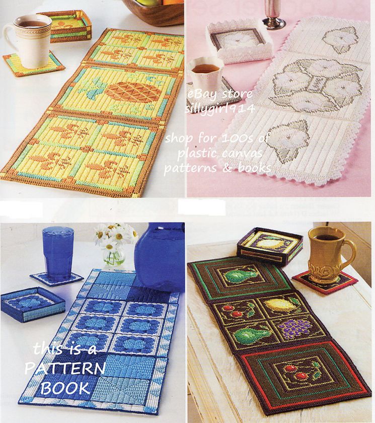 TABLE RUNNERS w/COASTERS~Annies PLASTIC CANVAS PATTERN BOOK~SEE 