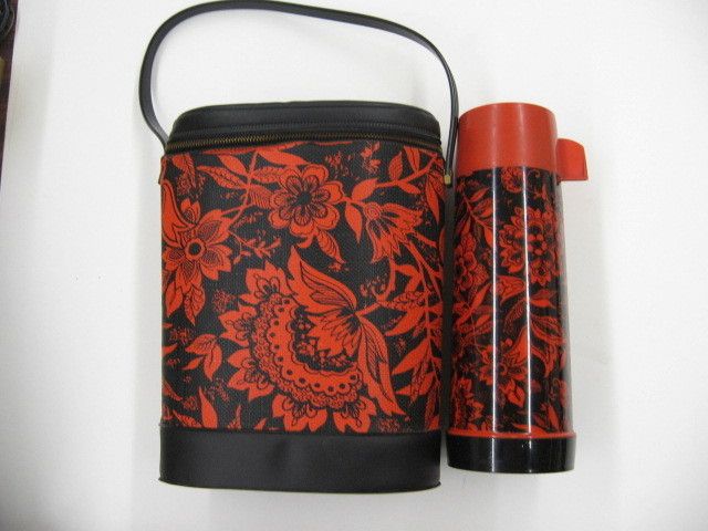 1970s Aladdin MOD FLOWERS Vinyl Lunchbox BRUNCH BAG w/Thermos  