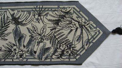 Tropical Breeze Toile black Jacquard Tapestry Table Runner 72 Made in 