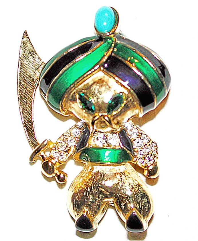 VINTAGE JEWELED TURKISH WARRIOR PIN SPHINX for TRIFARI  